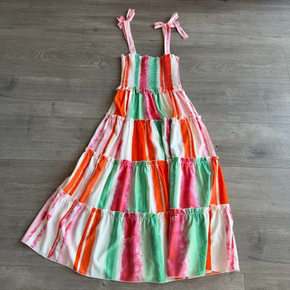 Joy Joy smocked tiered midi dress - size XS